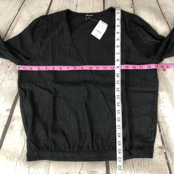 Madewell Shimmer Wrap Top Black Blouse Size Small - Picture 6 of 13